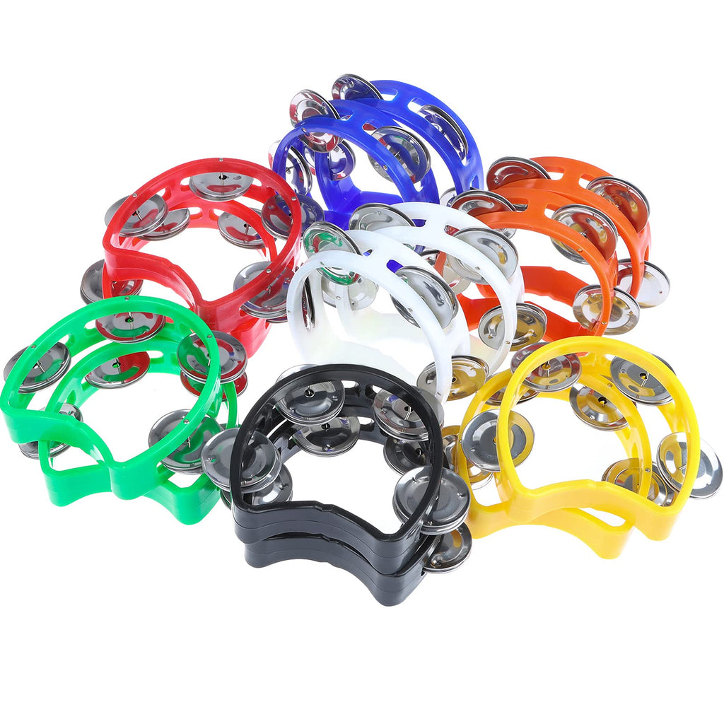 Half Moon Tambourine 14 PCS Tambourine with Bells Plastic Tambourines for Children Hand Held Baby Tambourine with 4 Bells Percussion Instruments for Adults, Kids, Toddlers Home School Party Uses