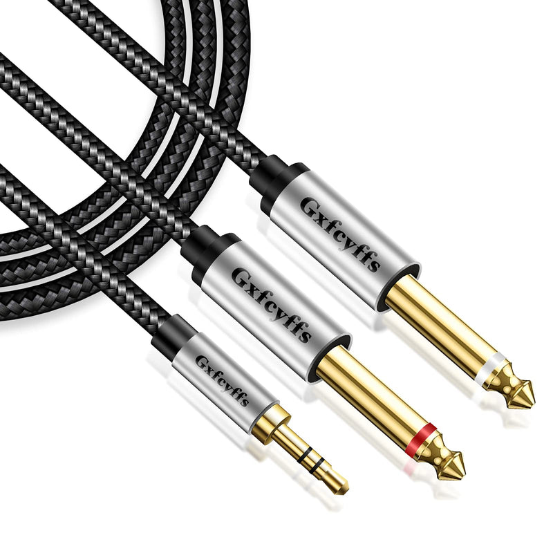 Gxfcyffs 3.5mm to 6.35mm Mono Cable 1M, Dual 1/4" Jack to 1/8" Jack Cable with Nylon Braided, Silver Plated Copper Core, Y Splitter Compatible with Mixer, Audio Recorder, Guitar, Amplifier