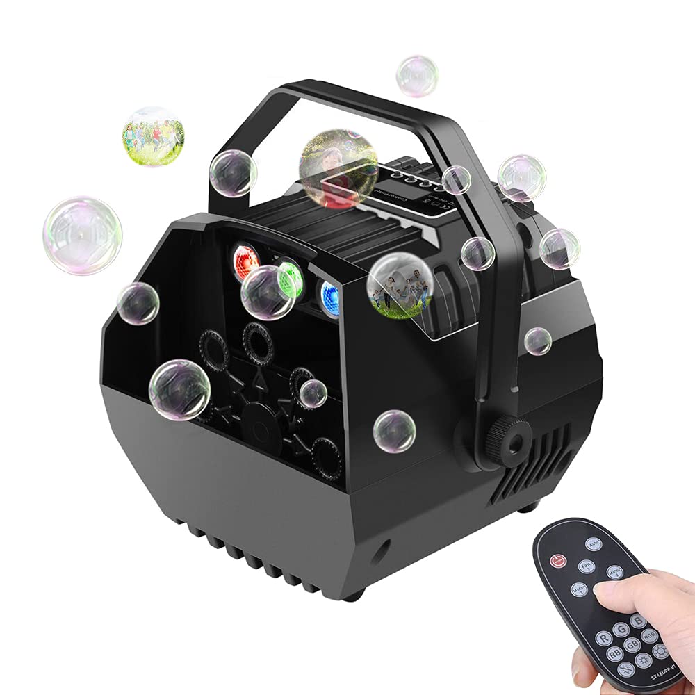 Swetup Bubble Machine, Handheld Portable Bubble Machine with Led Lights, Wireless Remote and LED Screen Panel Control, Automatic Bubbles Blower for Christmas, Party, Wedding, Festival, Stages, Black