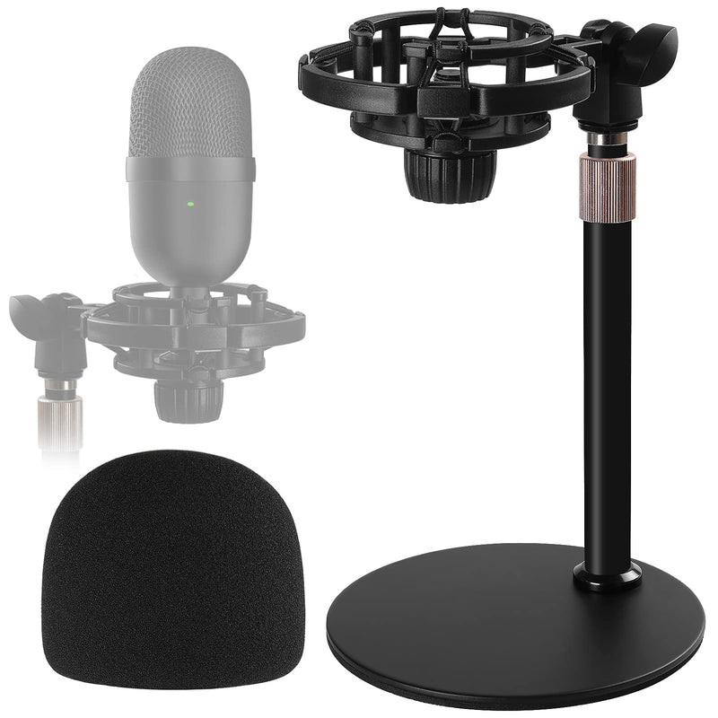 Desktop Mic Stand with Shock Mount, Foam Windscreen, Adjustable Microphone Stand with Pop Filter Shockmount Reduces Vibration Noise Table holder for Razer Seiren Mini USB Streaming Microphone Frgyee