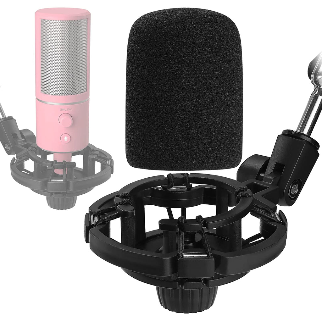 Razer Seiren X Shock Mount with Foam Windscreen Cover, Anti-Vibration Suspension Shockmount Mic Holder Clip with Pop Filter to Blocks Out Plosives for Razer Seiren X USB Streaming Microphone Frgyee