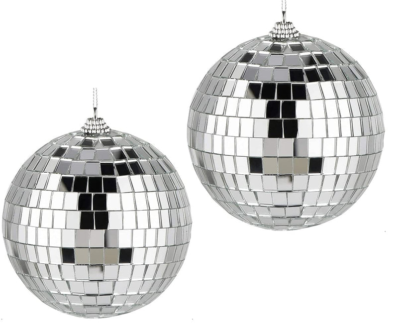 Mirror Ball,2 PCS Disco Ball 4 Inch Glitter Giant Baubles Large Tree baubles Hanging Party Disco Ball Lighting Effect for Party Decoration Silver