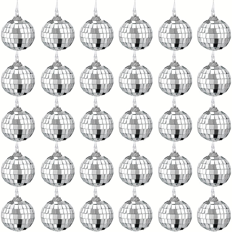 30 Pieces 1.6 Inch Mirror Disco Ball 50's 60's 70's Disco Party Decoration DJ Light Effect Silver Stage Props Hanging Disco Ball for Christmas Tree Ornament Party Home Decoration Game Accessories