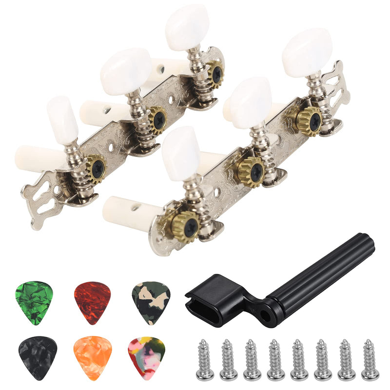 LOPOTIN 2Pcs Classical Guitar Tuning Pegs Keys Tuners Acoustic Guitar Machine Heads Tuner Silver Pearled Fingerboard Guitar Tuning Mechanical Accessory with Guitar String Winder 6Pcs Guitar Picks B-Guitar Tuners
