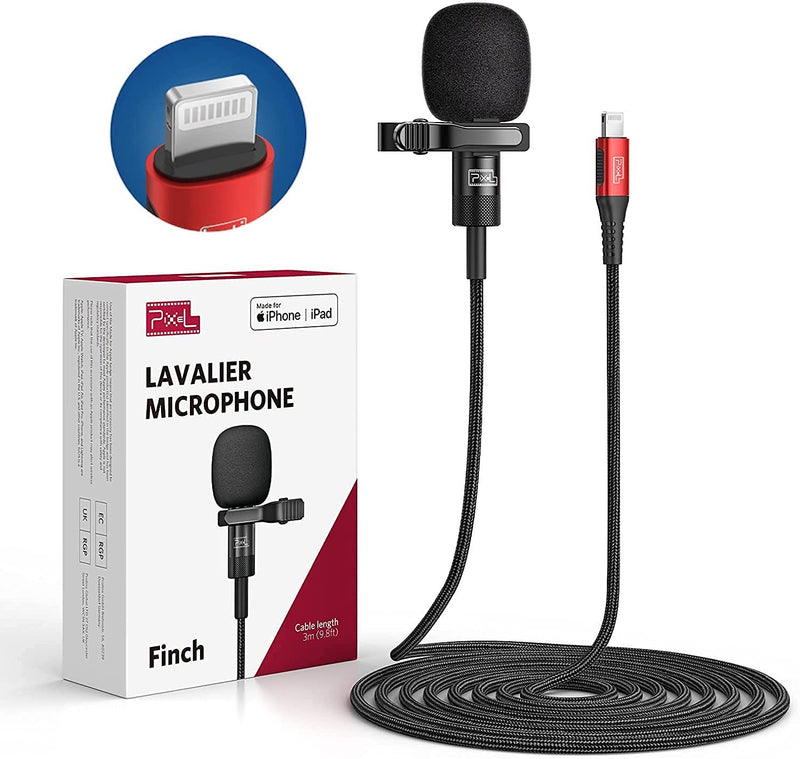 Pixel Voice Professional-Grade Wearable Lavalier Lapel Microphone Compatible with IPhone/IPad (Apple MFi-Certified) Omnidirectional Mic for Video Recording Livestream Vlog YouTube Facebook (9.8ft)