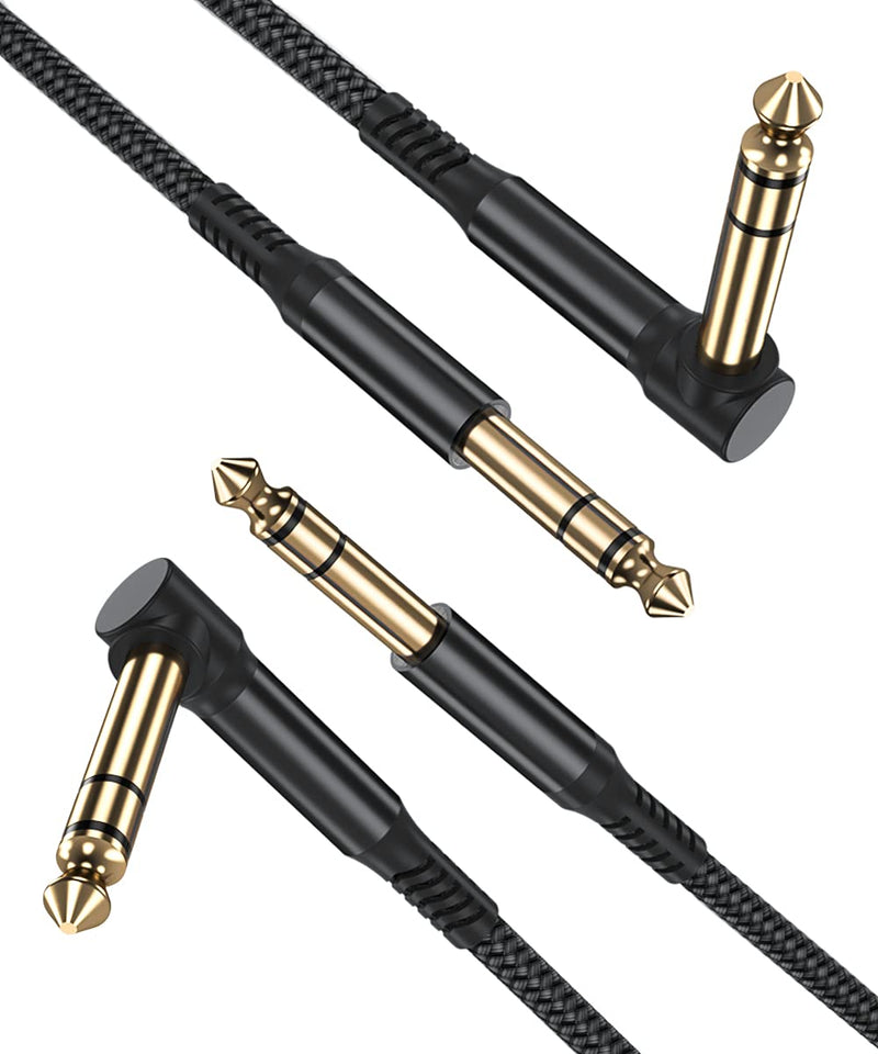 6.35mm TRS Instrument Cable 3M 2-Pack,Right-angle to Straight 1/4 Inch Male Jack Stereo Audio Cord,6.35 Balanced Line Lead for 3 Electric Guitar,Bass,Keyboard,Mixer,Amplifier/AMP,Speaker,Equalizer Black