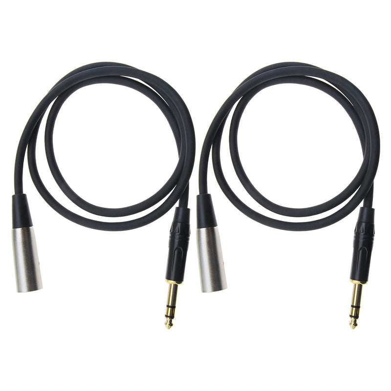 2pcs XLR Male to 1/4inch Male Gold Plated 1m Waterprof Microphone Cable XLR Male 3-Pin to 6.35mm Male Stereo Jack Plug Audio Cable Black