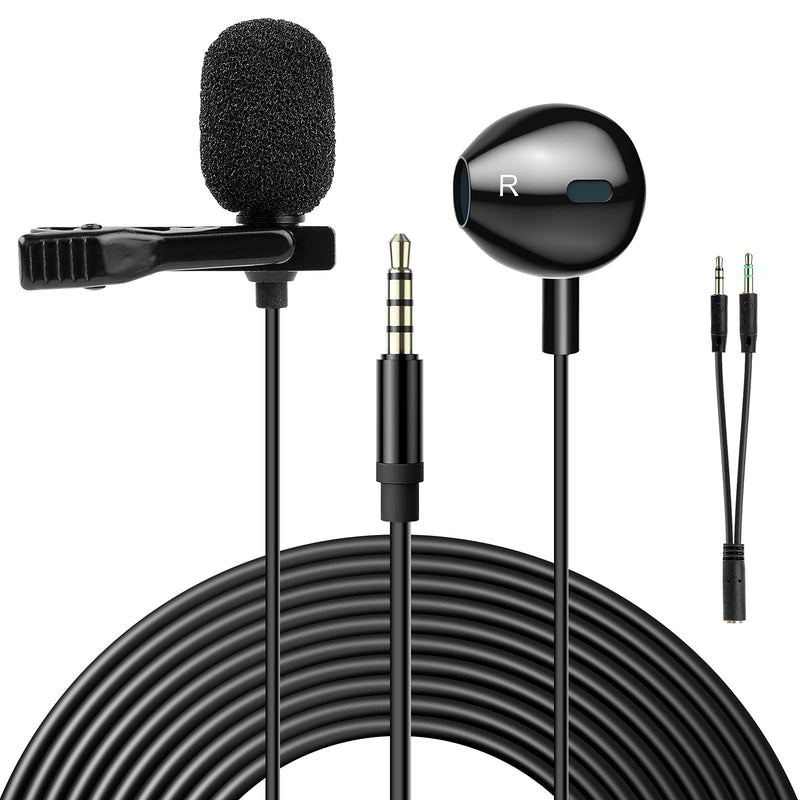 Lavalier Microphone,SOBW Omnidirectional Lavalier Mic with microphone monitoring headset for Podcasting, Recording, DSLR, Camera, Smartphone, PC, Laptop