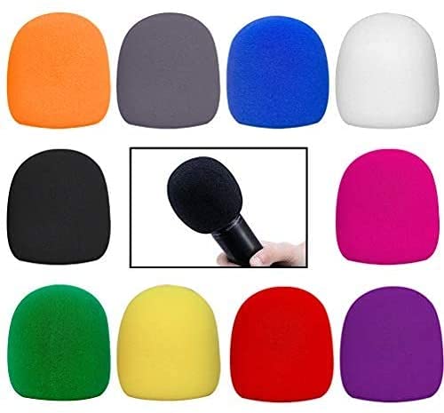 Voarge 10 Pcs Microphone Cover, Colorful Foam Cover of Mic, Durable Handheld Microphone Windscreen, Thick Handheld Stage Microphone Windscreen Foam Cover Karaoke DJ (10 Color)