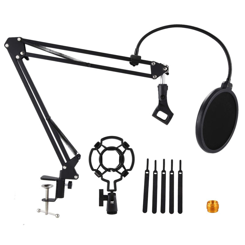 FEETER Desktop Microphone Stand Suspension Boom Scissor Arm Stand with 3/8-5/8 Screw/Shock Mount/Filter/Clip/Cable Ties