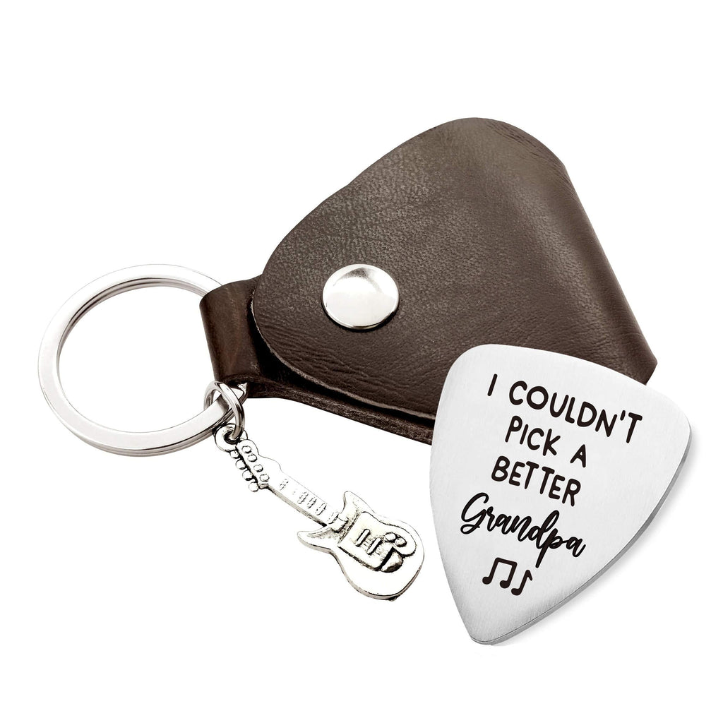 MaySunset I Couldn’t Pick A Better Grandpa, Stainless Steel Guitar Pick Jewelry Gift for Grandpa Grandfather Musician Guitar Player Birthday Christmas Father's Day Gift