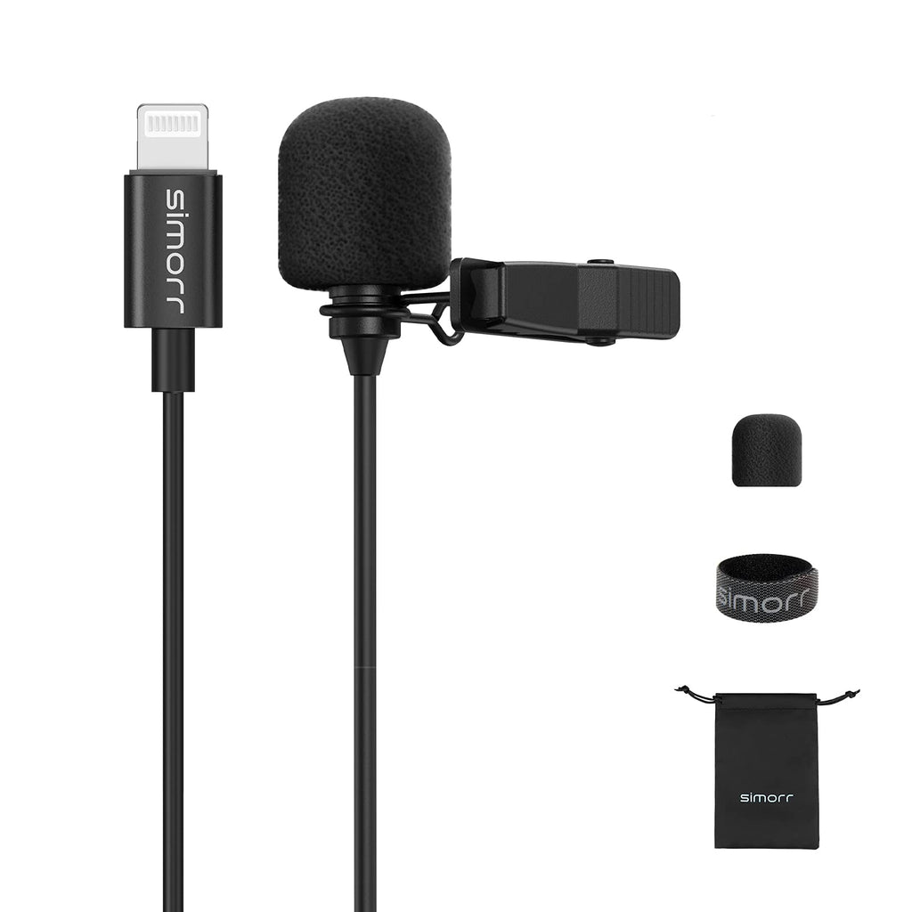 simorr MFi Lavalier Microphone Clip-on Mic for iPhone 13/13 Pro/12 Pro Max/11 XS/XR/XS Max MFi Certified Lightning for Youtube Video Shooting, Vlogging (Lightning)