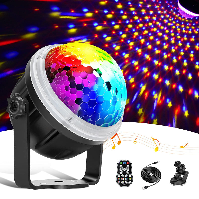 Disco Lights, 11 RGBY Colors Music Activated Disco Ball Lights with Star Pattern, 360° Rotatable USB Party Light with Remote Control for Kids Birthday Xmas PartyWedding Dance Karaoke Decor 11 colors