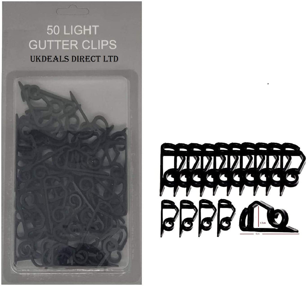 UKDD® 50 Gutter Hanging Hooks/Clips for Outdoor Christmas Xmas String Lights (Black) Black