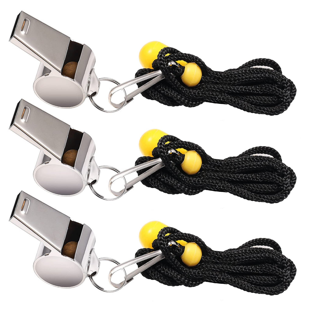 KINBOM 3Pcs Sports Whistles Loud Sound Stainless Steel Whistle with Lanyard Training Survival Emergency Sports for Referee Coach Teacher Large