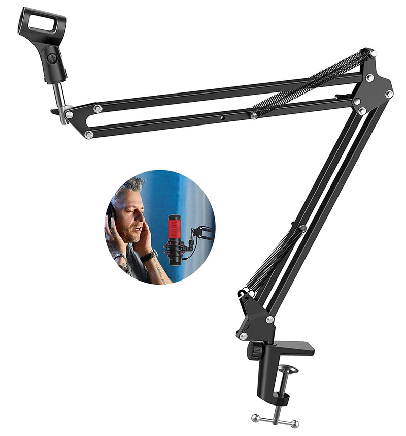 Microphone Arm Stand, Professional Adjustable Suspension Boom Arm Stand with Mic Clip Holder & Base for Most Microphones black
