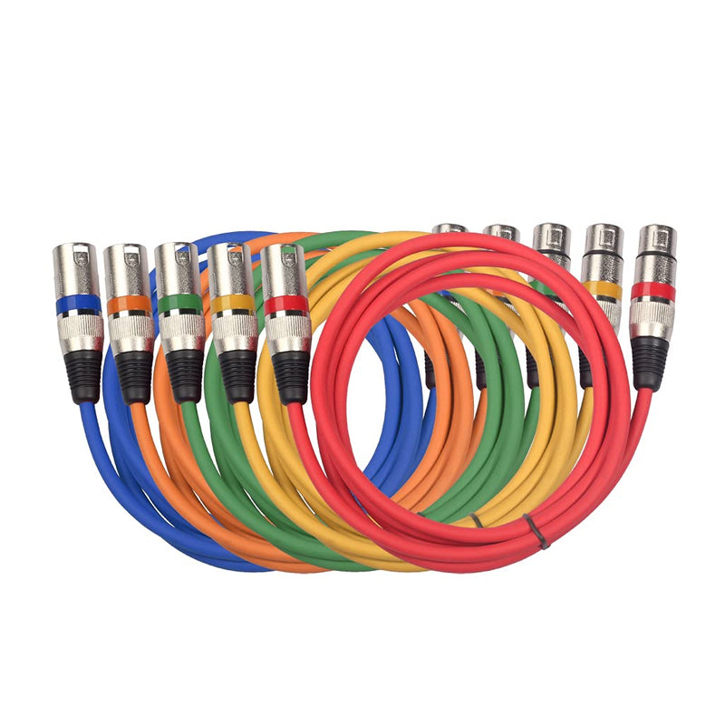 XLR Male to Female Microphone Cable Audio Mic Extension Cable Colored Snake Cables (1m, Multicolor 5-Pack)