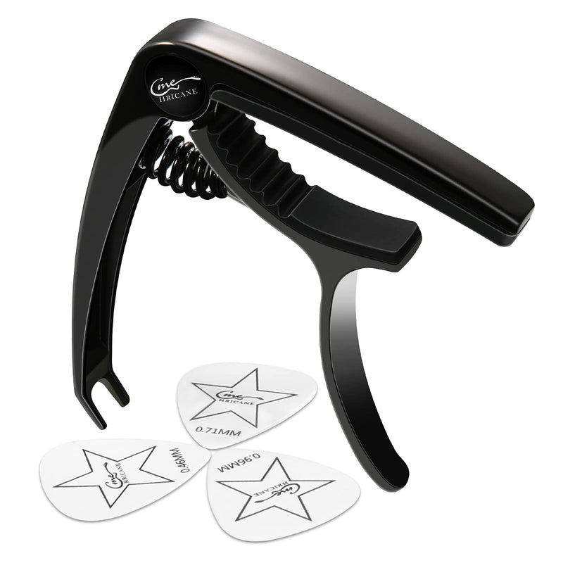 Hricane Quick-Change Capo with 3 Picks Suitable for 6-String Acoustic Guitar Electric Guitar black