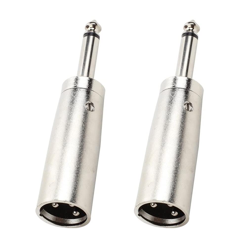 2 Pcs 3 Pins XLR to 1/4Inch Adapters XLR Male Socket to 6.35mm Male Jack Mono Plugs Conversion Connectors Microphone Accessories