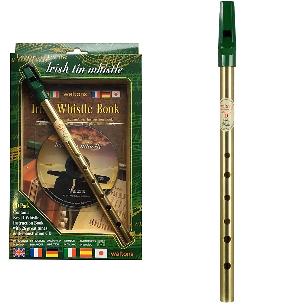 Waltons 1514M D Whistle CD Pack & 1521 Brass Irish D Whistle + Brass Irish D Whistle