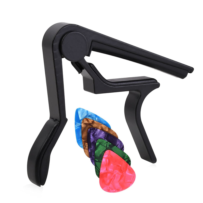 Alnicov Guitar Capo for Acoustic and Electric Guitars with 5 Picks(Random Colors),Black