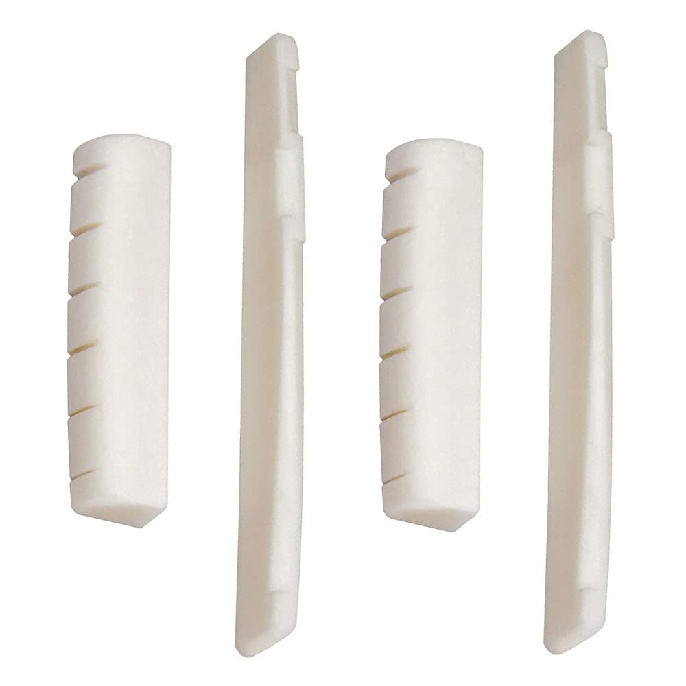 4 Pieces Acoustic Guitar Bridge Saddle Nut Replacement White Guitar Bone Bridge Acoustic Guitar Bone Nut Guitar Bridge Saddle for String Acoustic Guitar and Folk