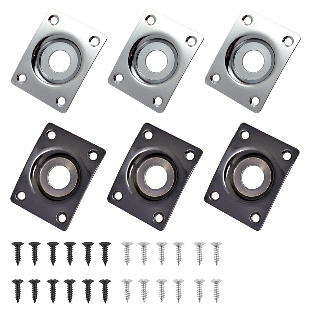 6 Pcs Guitar Pickup Output Jack Socket Plate Rectangle Jack Plate Metal Jack Plate for Electrical Guitar, Rectangle Guitar with 24Pcs Screws