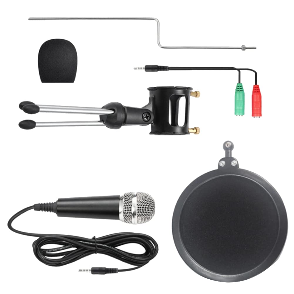 Gernian Recording Condenser Microphone Mobile Phone Microphone for Computer Pc Karaoke Mic Holder for 3.5mm Plug