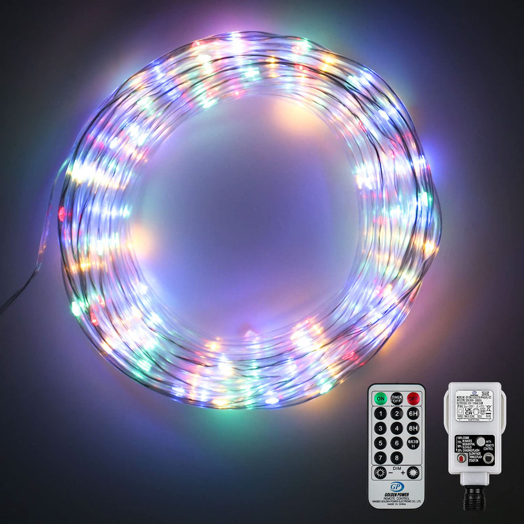 Rope Light Mains Powered, Infankey 66FT 200 LED Rope Lights 5mm, 8 Modes & Warm White, Remote Control & Timer, Waterproof Outdoor Christmas Lights for Garden, Patio, Tree, Room Decor