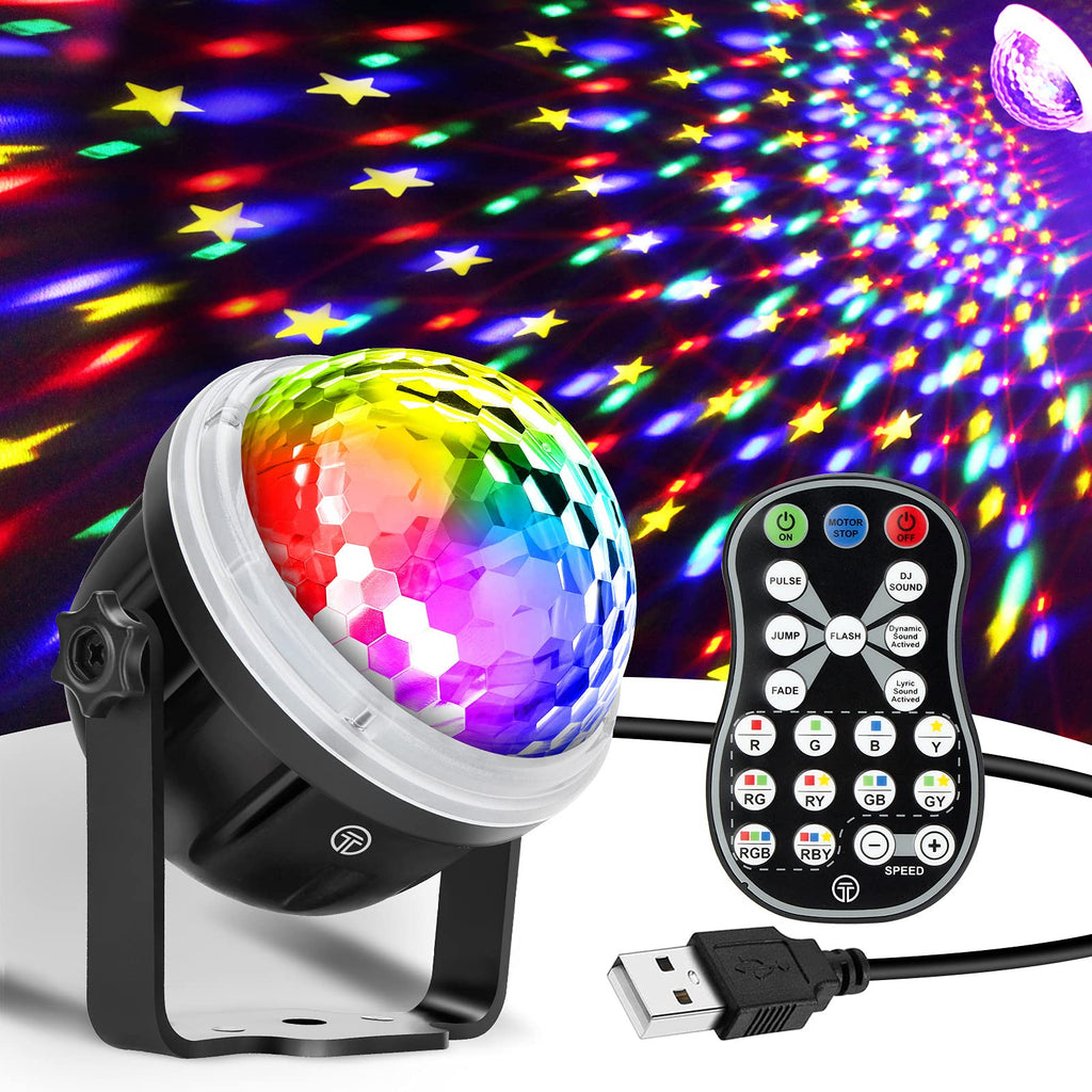 Disco Lights, 11 RGBY Colors Music Activated Disco Ball Lights with Star Pattern, 360° Rotatable USB Party Light with Remote Control for Kids Birthday Xmas PartyWedding Dance Karaoke Decor