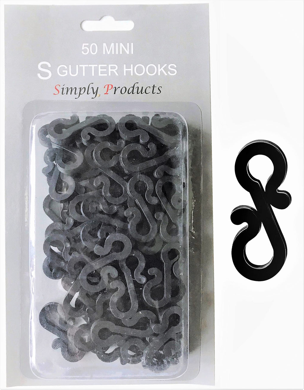 50 Christmas S Mini Gutter Hooks (Black) Weatherproof Plastic for Hanging Lights Black