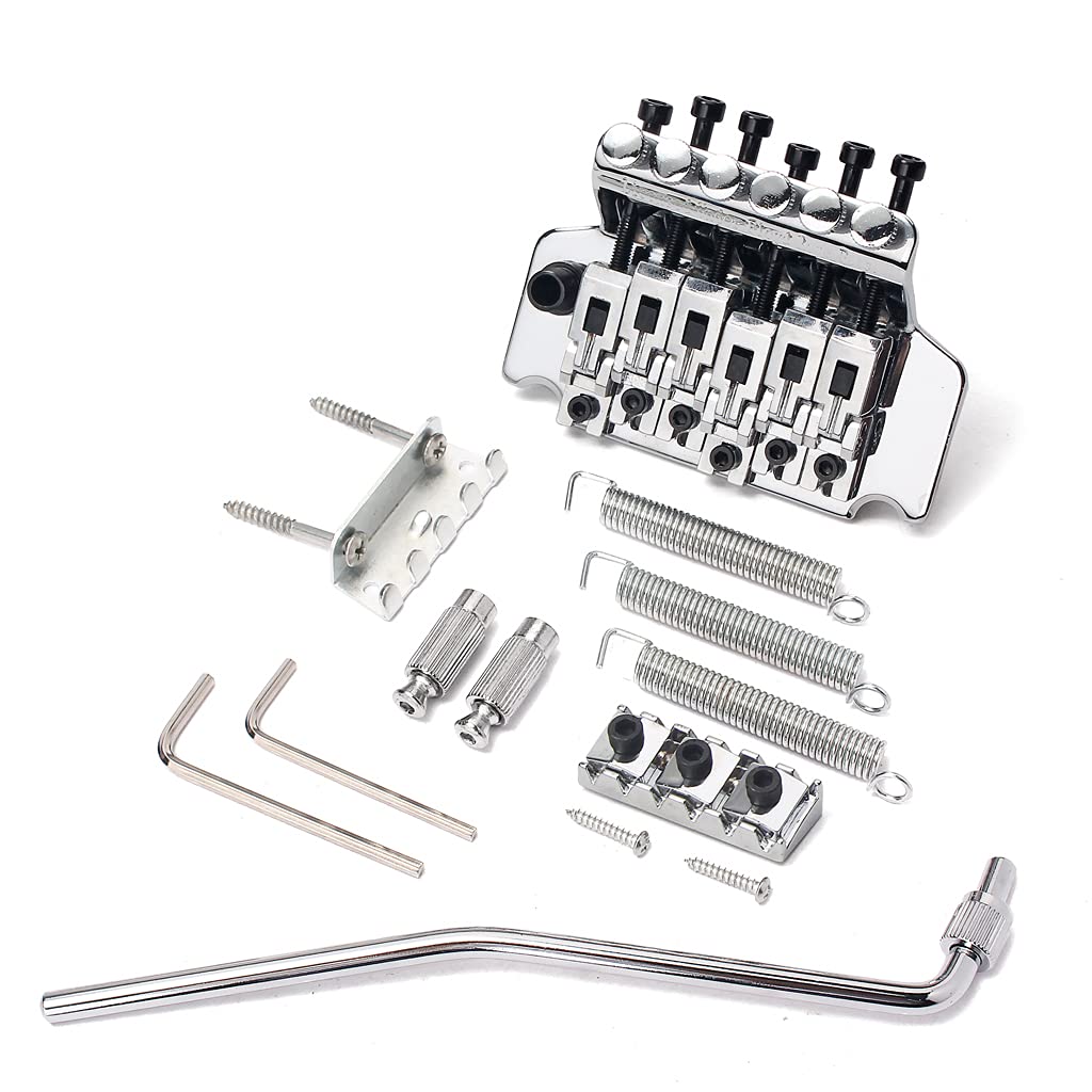 Alnicov Double Locking Tremolo Bridge Guitar System,6 String Guitar Double Locking Tremolo Guitar Bridge Parts for Electric Left handed Guitar Chrome