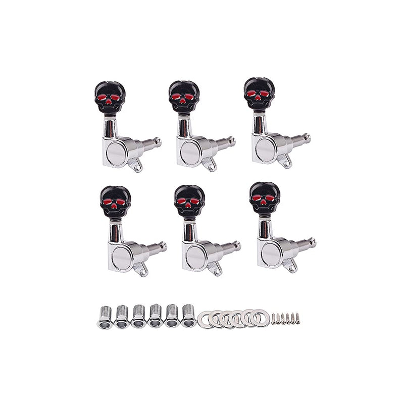 Alnicov Skull Head Sealed Gear Guitar Tuning Pegs Tuners Machine Heads 6R for Electric Guitar Parts,Black and Silver