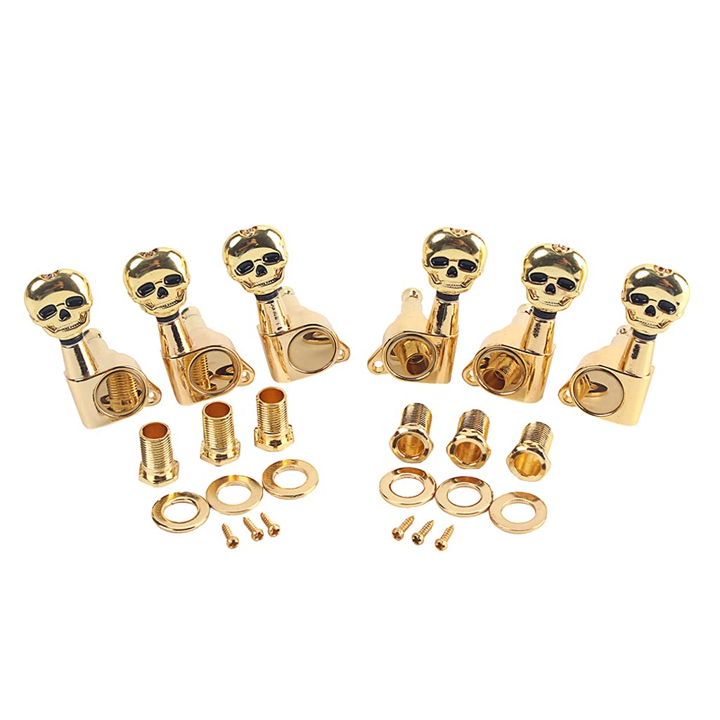 Alnicov Skull Head Sealed Gear Guitar Tuning Pegs Tuners Machine Heads 3R3L for Electric Guitar Parts Gold