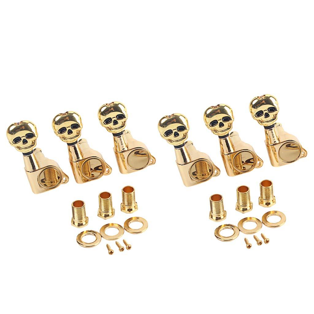 Alnicov Skull Head Sealed Gear Guitar Tuning Pegs Tuners Machine Heads 6R for Electric Guitar Parts Gold