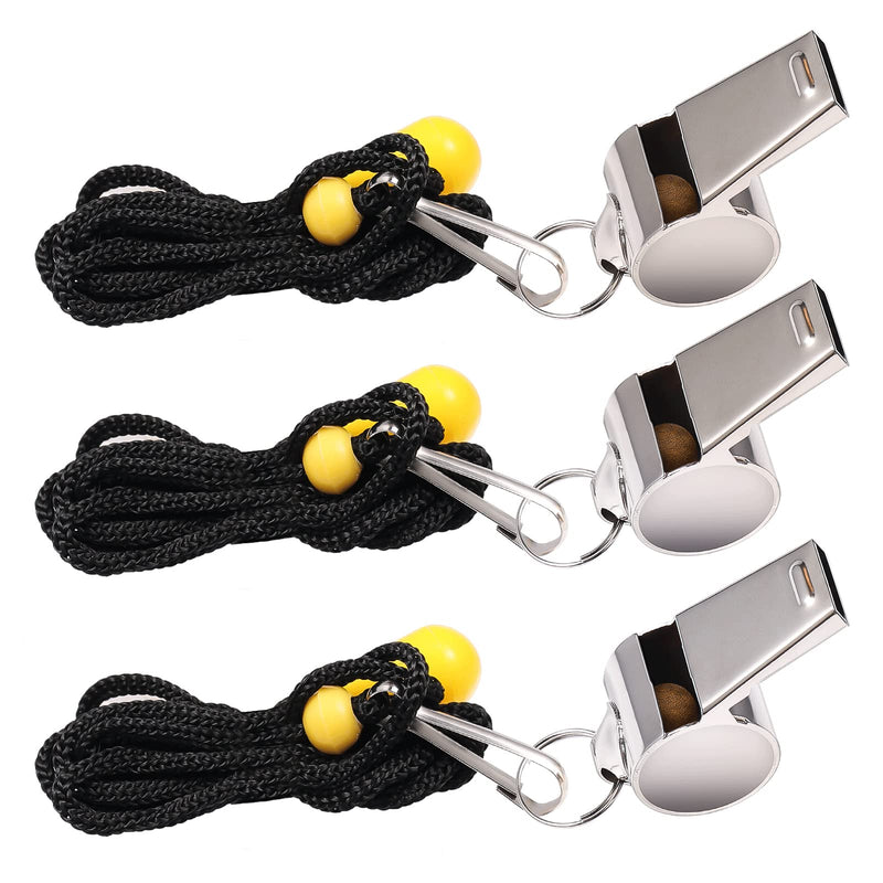 AIEX 3pcs Stainless Steel Sports Whistles with Lanyard, Adjustable Whistle with Loud Crisp Sound for Officials, Coaches, Referees