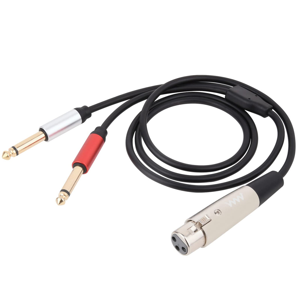 XLR Female to Dual 6.35mm 1/4" TS Mono Y Splitter Microphone Cable 1m